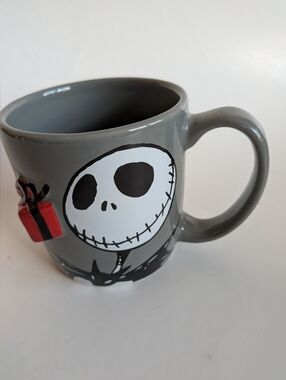 Disney Jack Skeleton Nightmare Before Christmas Grey Mug With 3D Red Present